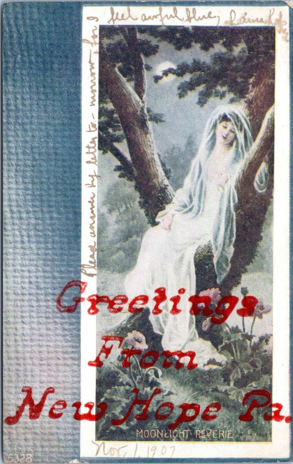 New Hope Pennsylvania Postcard Greetings From Moonlight Reverie Postmark 1907 JV