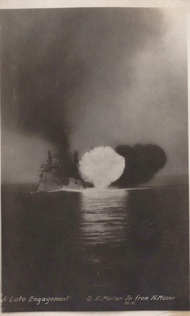 RPPC WWI Military A Late Engagement Explosion Real Photo Postcard US Navy