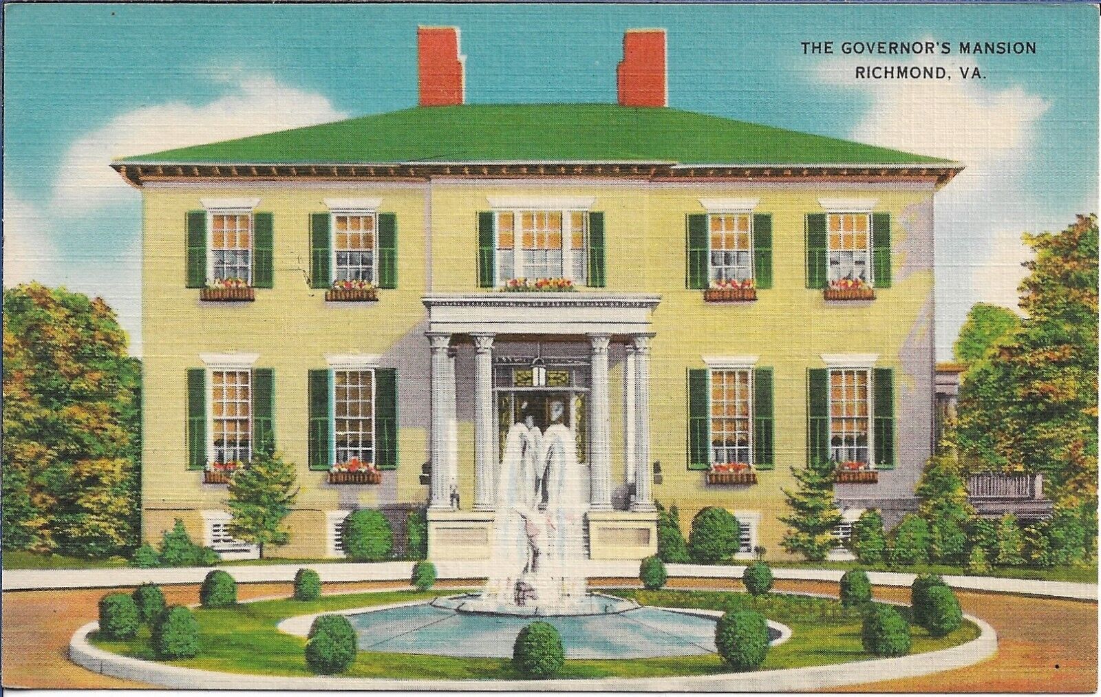 Richmond Virginia Postcard Governor\'s Mansion Colourpicture Linen 1940s Unposted