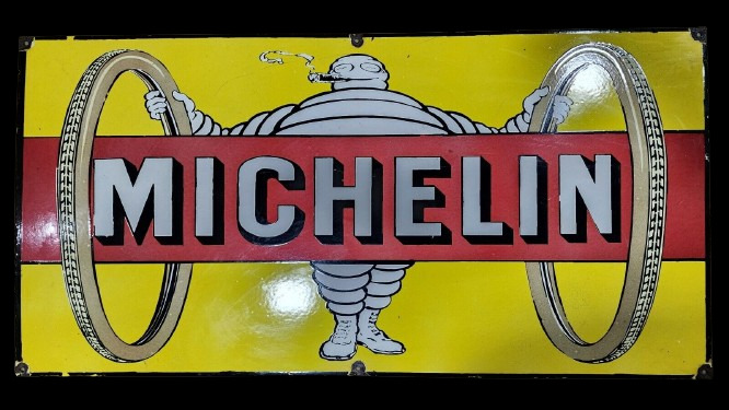 PORCELAIN MICHELIN NAMEL SIGN 42X20 INCHES DOUBLE SIDED