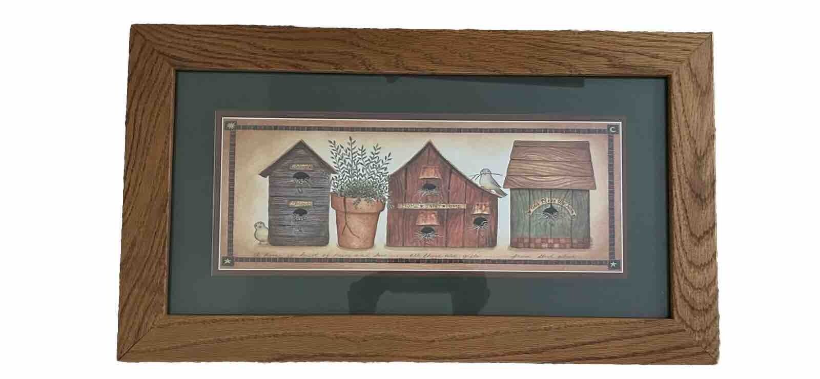 Home Interiors Birdhouses Picture  With Oak Frame, 23” X 13”
