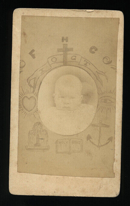 Unusual Composite Baby & Fraternal & Temperance Symbolism 1880s Iowa Photo