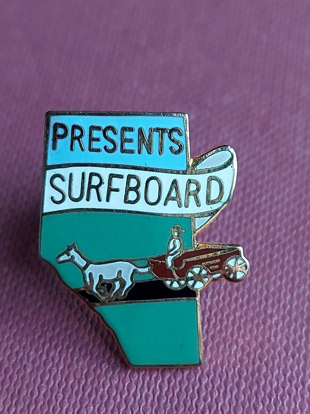 Vintage Presents Surfboard Pin Back Hat Pin