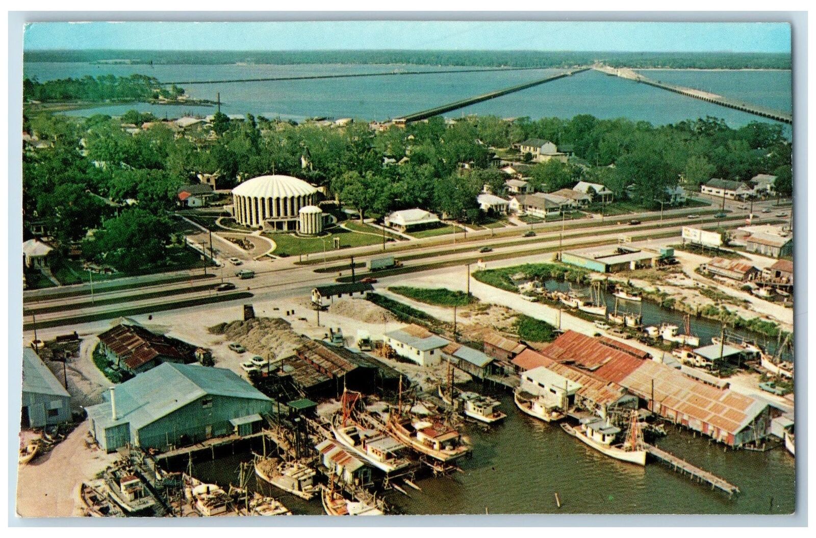 Biloxi Mississippi MS Postcard Aerial View The Picturesque Eastern Tip c1960\'s