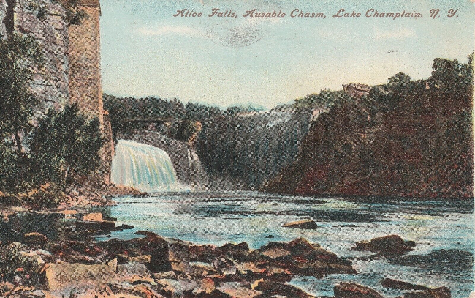 New York N.Y  Alice Falls Ausable Chasm Lake Champlain Vintage Postcard