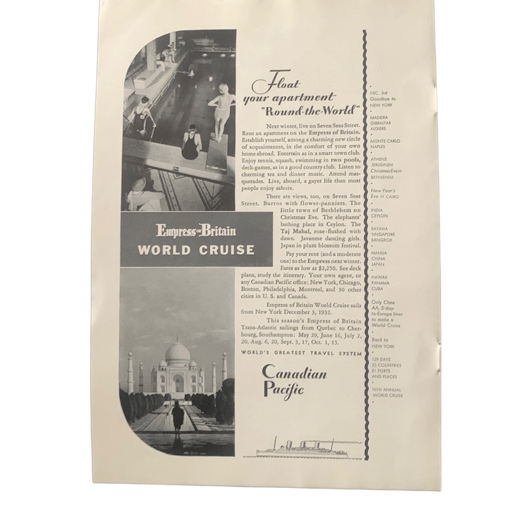 Vintage 1932 Canadian Pacific Float Your Apartment Ad Advertisment
