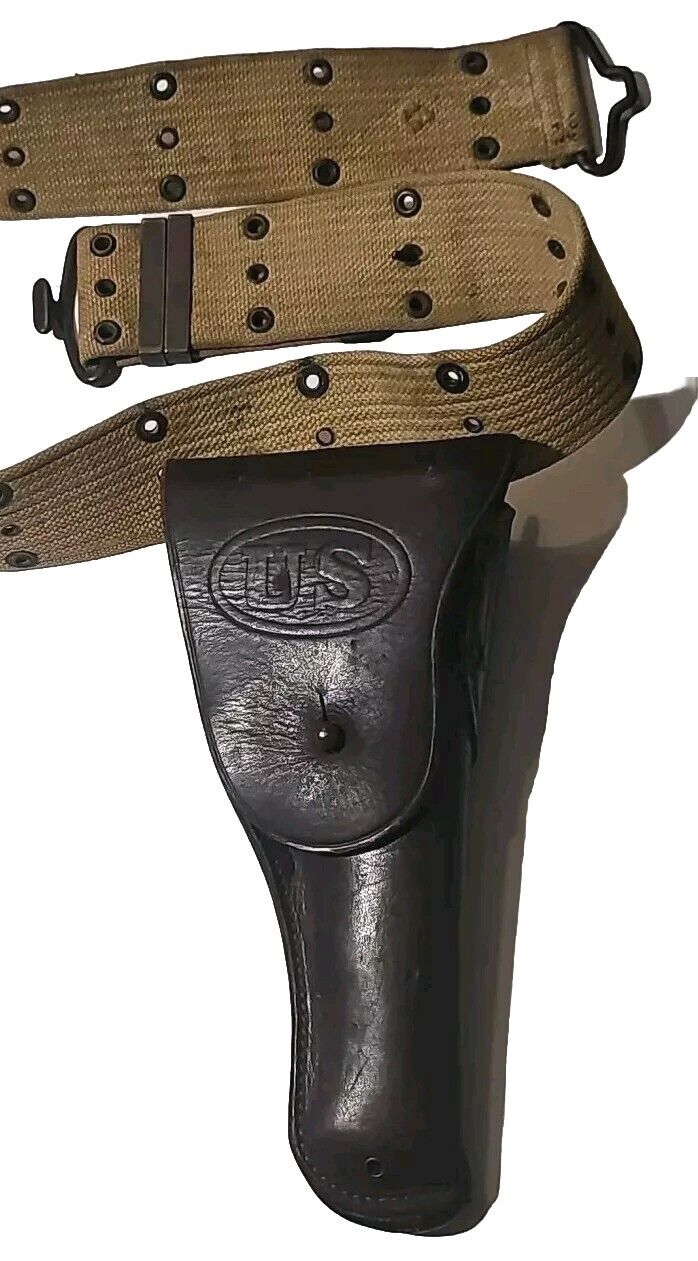 Vintage WWII U.S. Military Pistol Holster & Belt - 1917 W.E.H. Warren Leather 