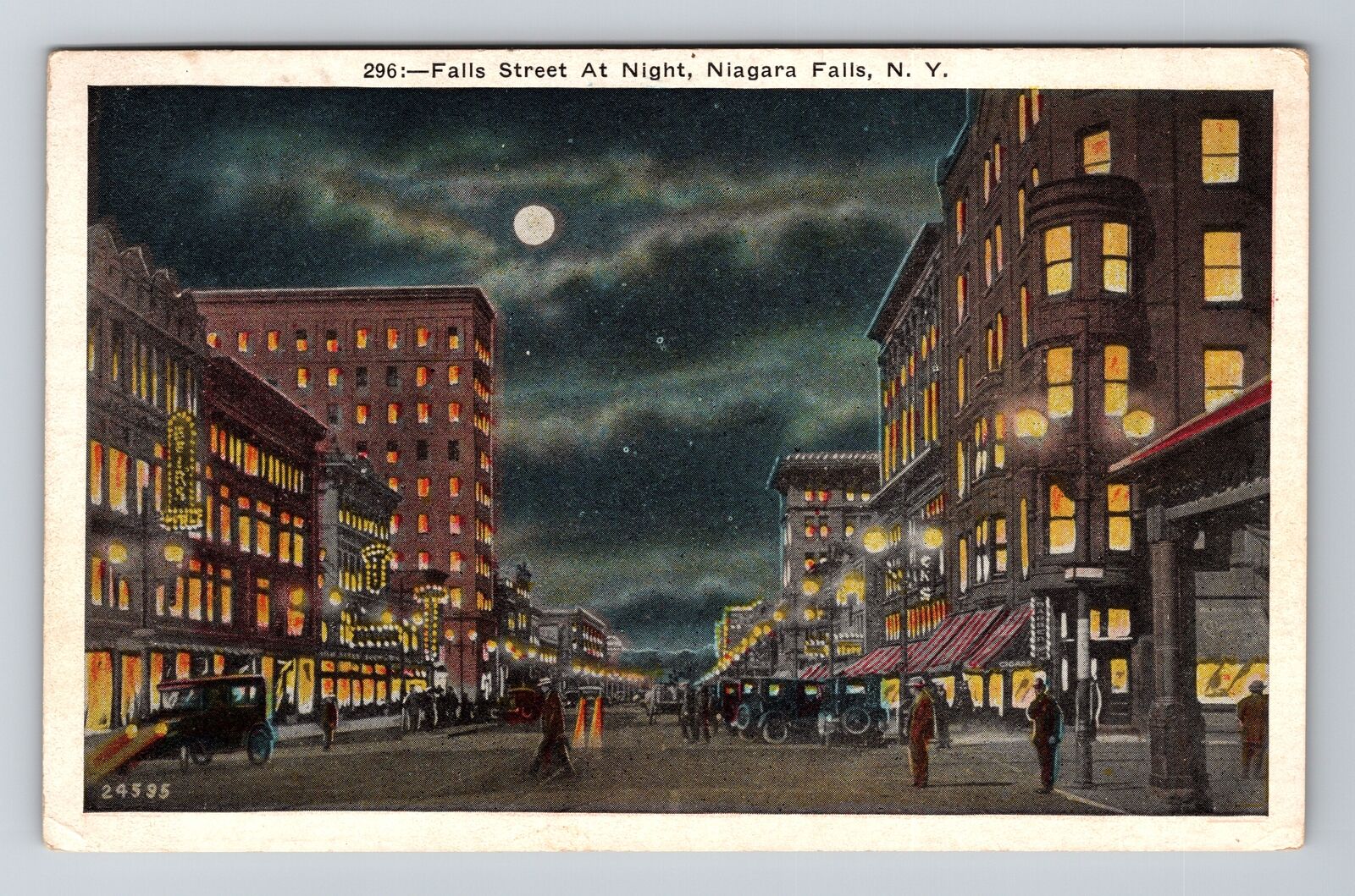 Niagara Falls NY-New York, Falls Street at Night, Vintage Postcard