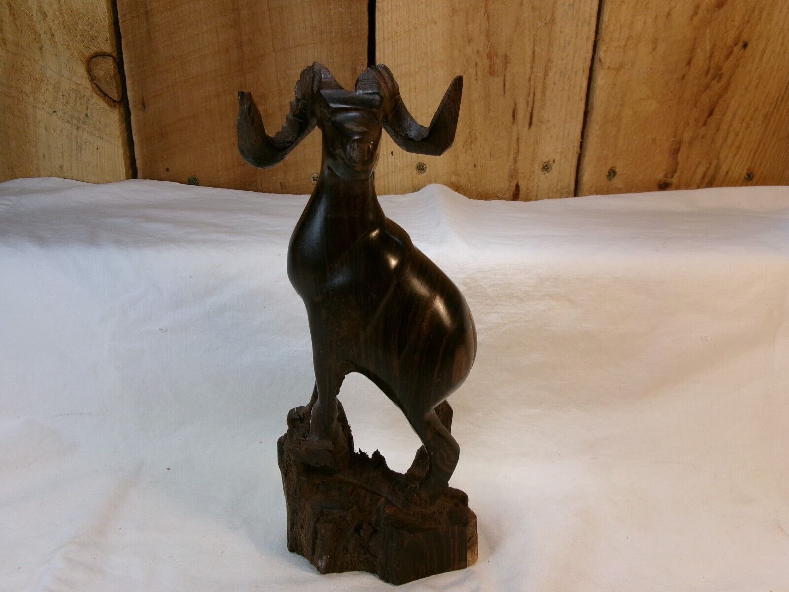 Vintage Ironwood Hand Carved Bighorn Sheep Ram Statue Sculpture