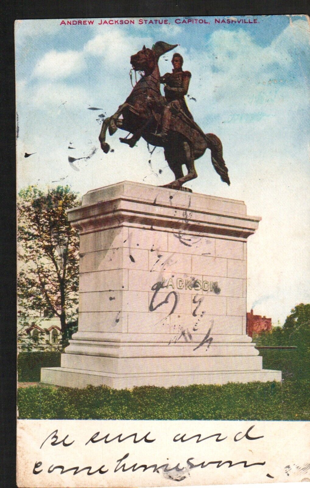 Postcard Andrew Jackson Statue Capitol Nashville TN Horse Pecos TX 1907 Cancel