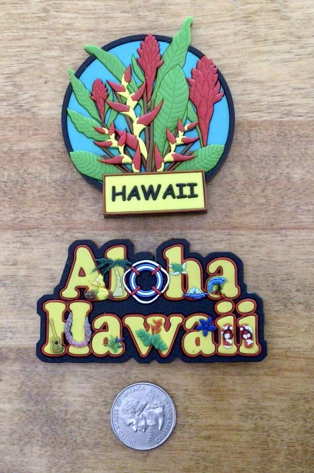 Two VTG Colorful Embossed State of Hawaii Rubber Refrigerator Magnets