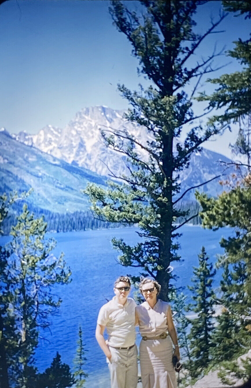 Vintage Photo Slide 1960 Lake Mountain Landscape Couple Posed