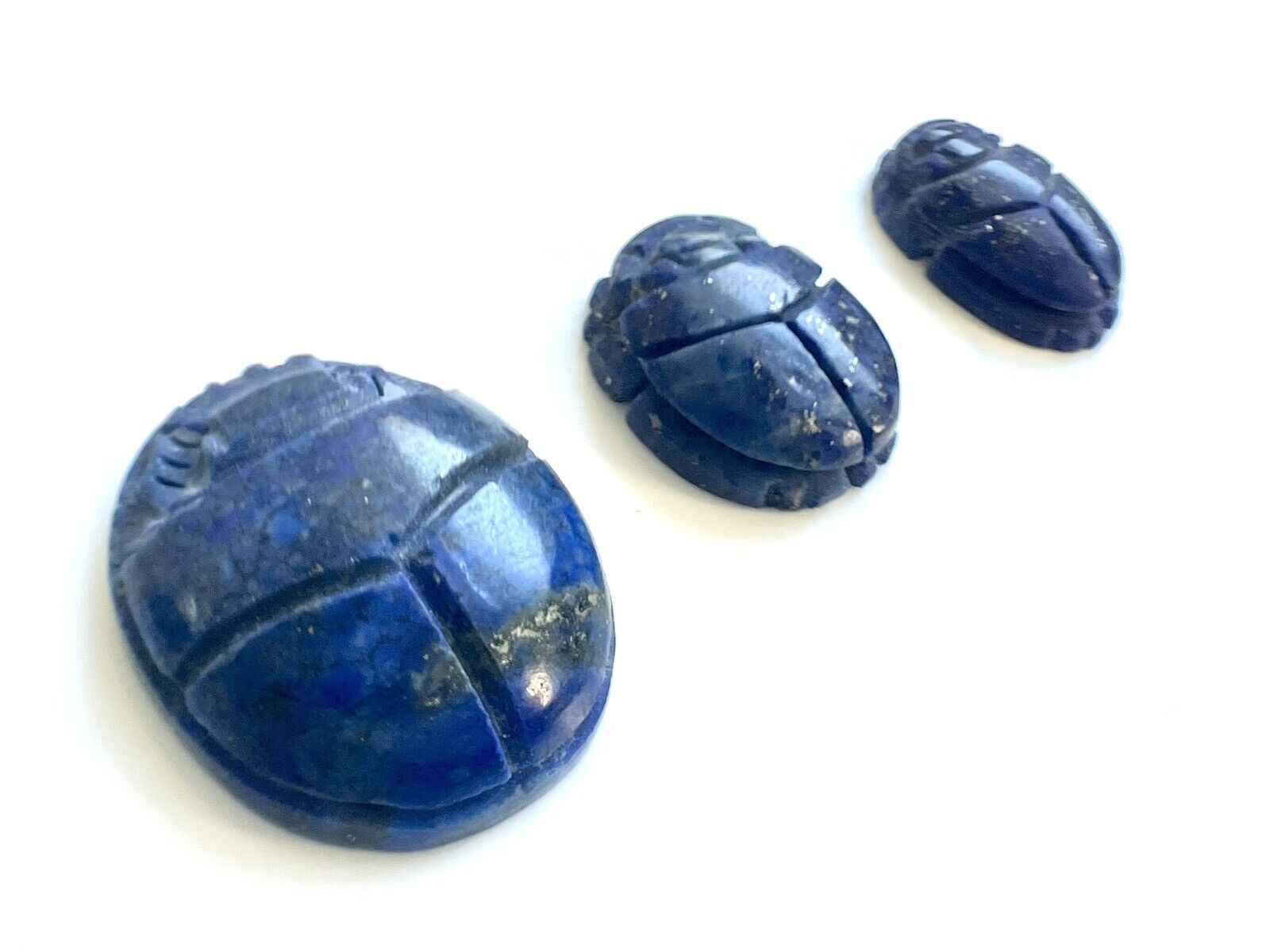 Lot Of 3 Vintage Ancient Egyptian Hand-carved Lapis Lazuli Stone Scarab Beetle