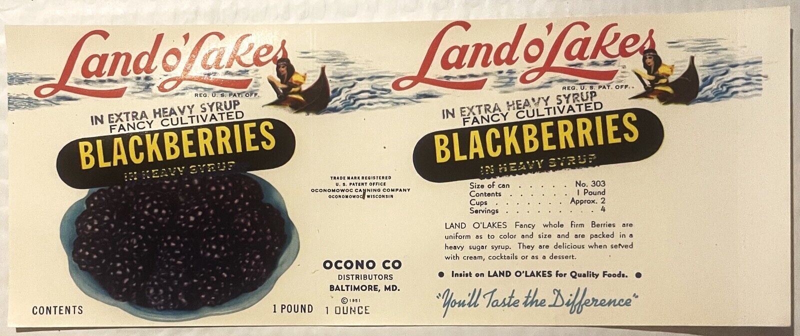 Rare Antique Vintage 1950s Land O\' Lakes Can Label, Baltimore MD, RIP Icon Mia