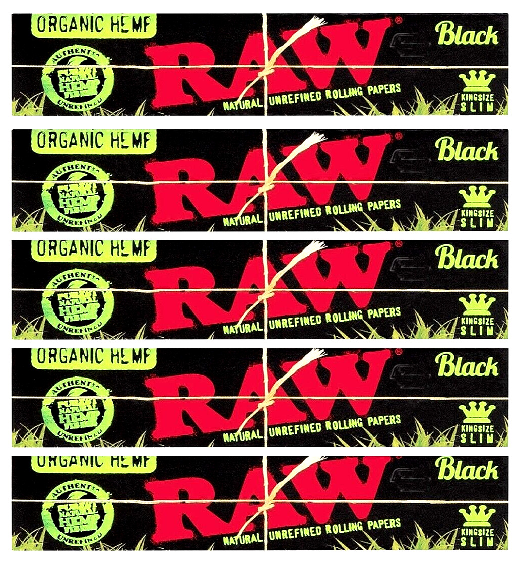 5x Raw Black Organic Hemp Rolling Papers King Size 5 Packs USA SHIPPED