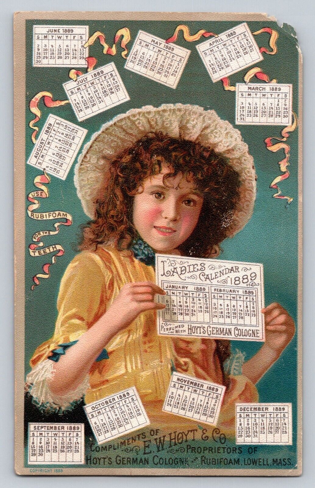 1889 Ladies Calendar Hoyts German Cologne   P671