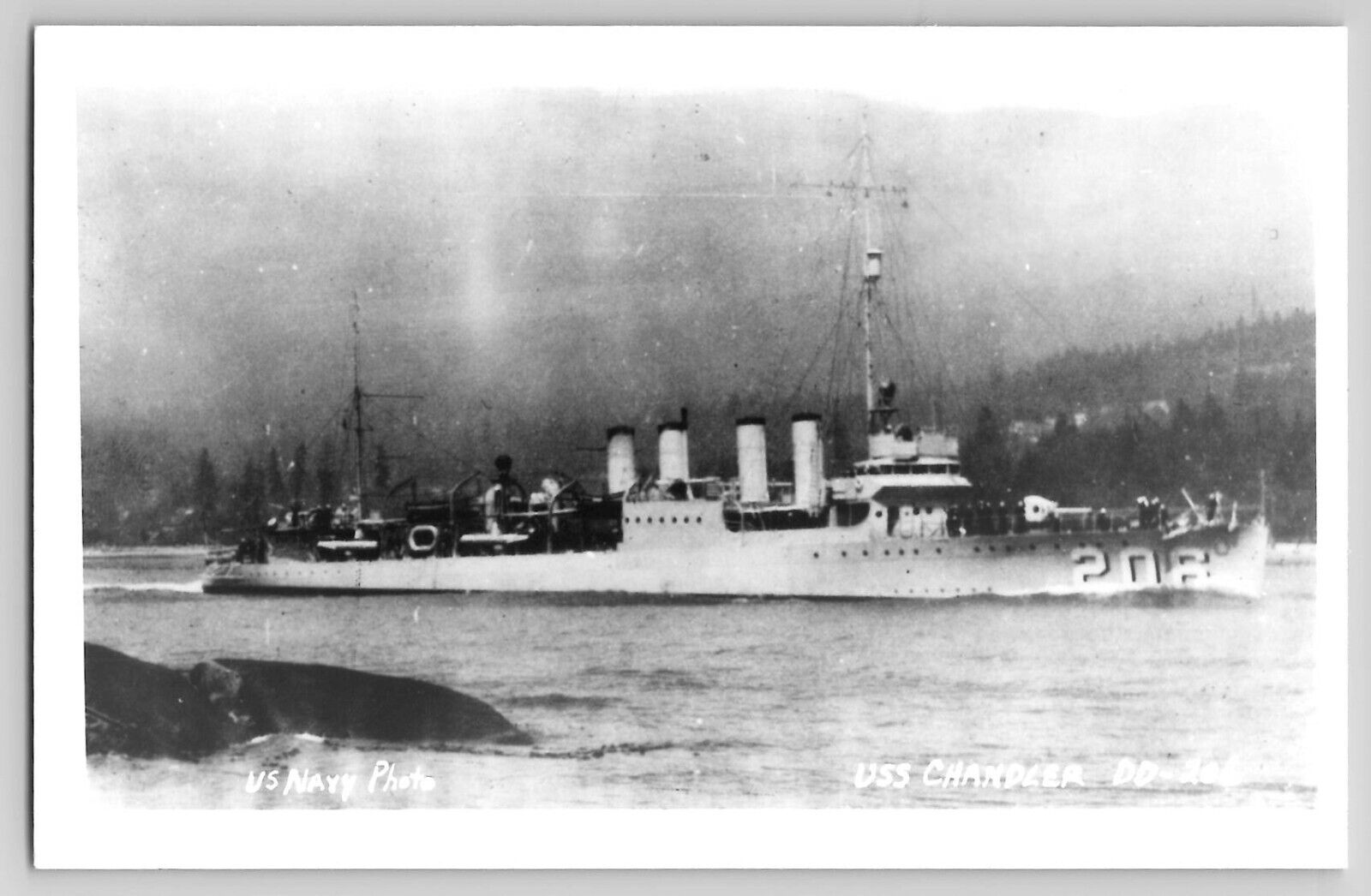 US Navy Photo USS Destroyer Chandler DD-206 RPPC Real Photo Postcard WW2 WWI
