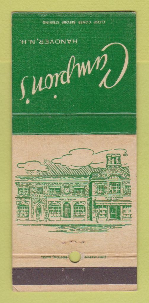 Matchbook Cover - Campion\'s Hanover NH Clothing Sporting Goods 30 Strike
