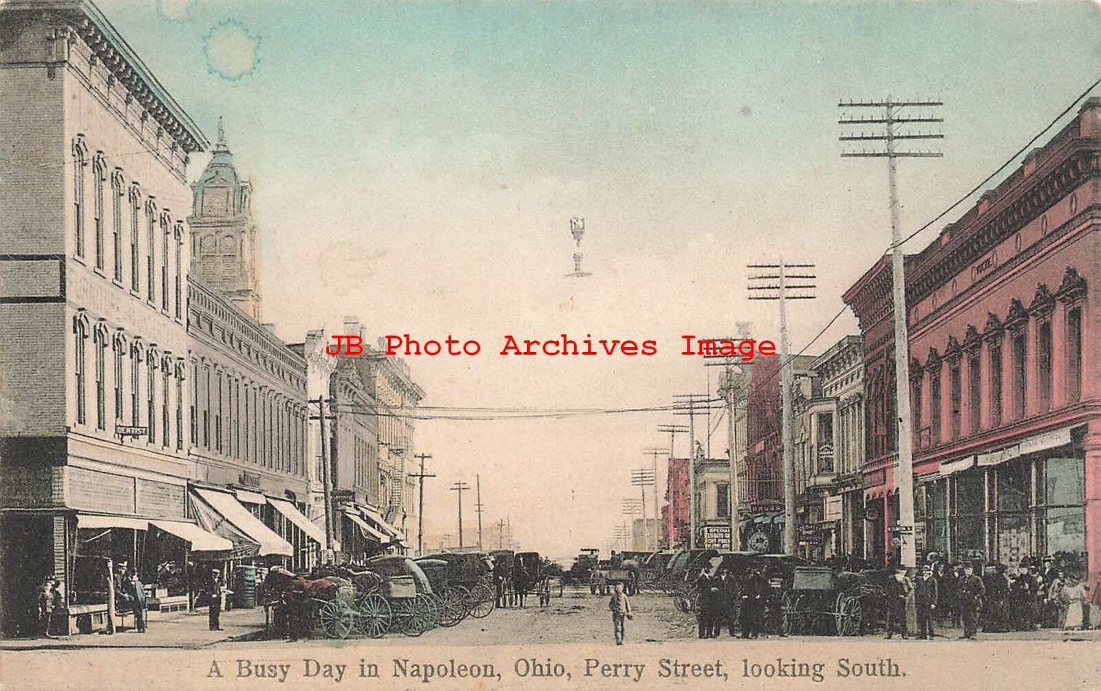 OH, Napoleon, Ohio, Perry Street, Looking South, 1910 PM, Morey & Meyer Pub
