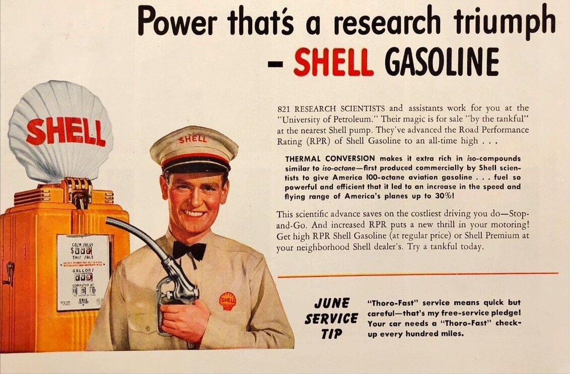 1941 Shell Gasoline Research University of Petroleum Old Pump Vintage Print Ad