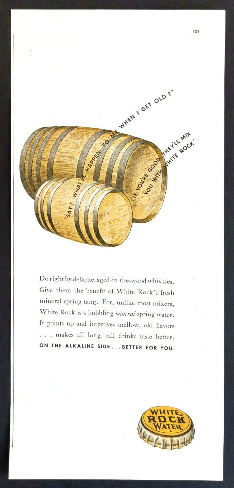 1938 WHITE ROCK WATER Mineral Alkaline Spring Vintage Print Ad