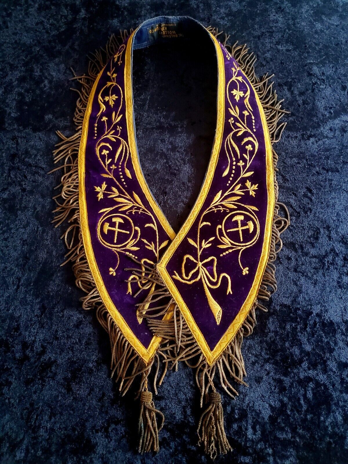 RARE Oddfellows Collar IOOF Purple Gold w Metal Tassels Embroidered Ceremonial