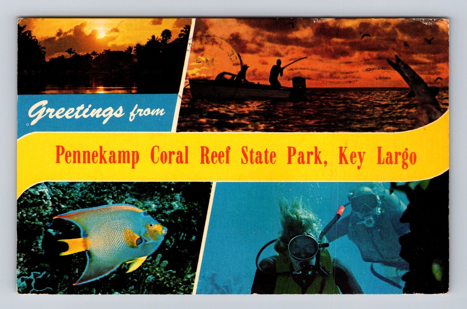Key Largo FL-Florida, General Banner Greetings Coral Reef, Vintage Postcard