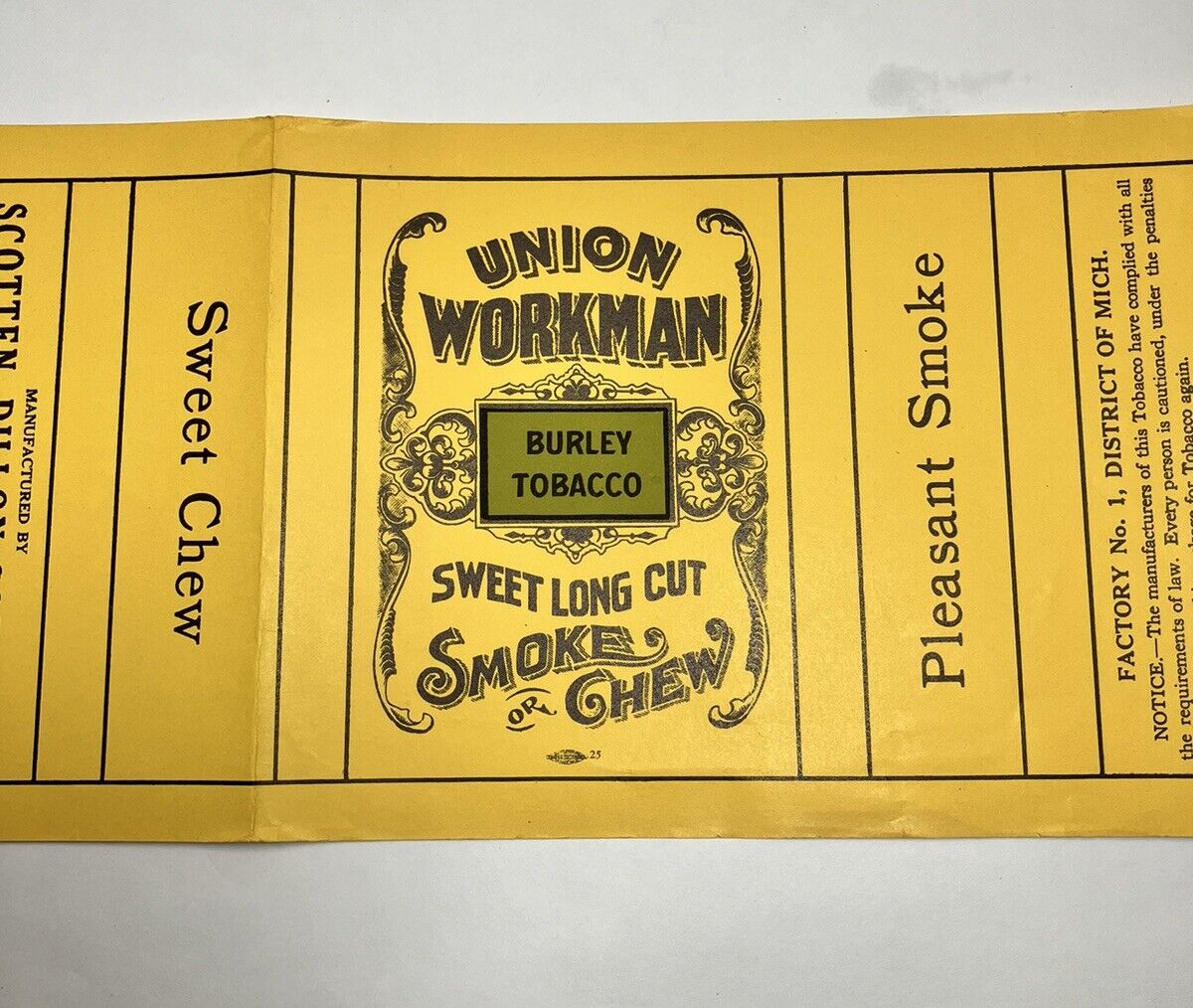 Antique Early 1900s Paper Scotten Dillon Advertisement Union Workman Tobacco