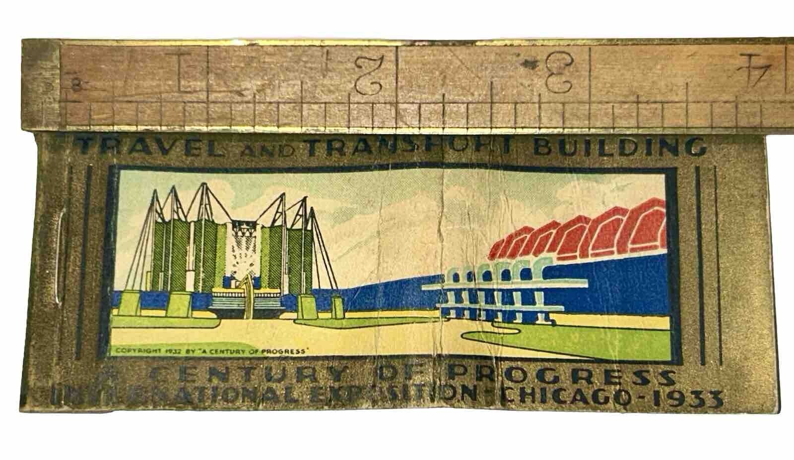1933 Century of Progress Chicago Travel Transport Building Advert Matchbook ILL 