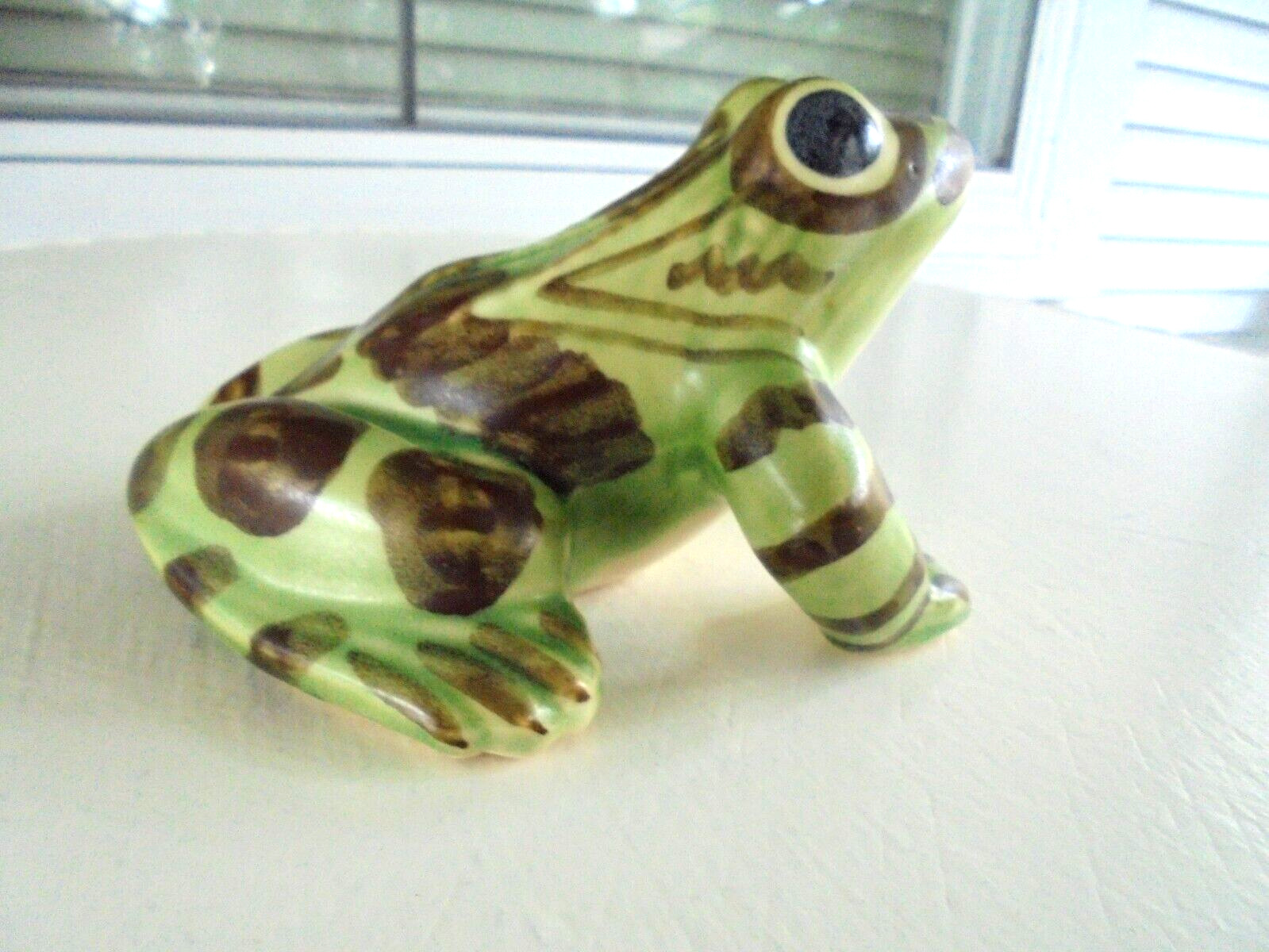Vintage Brush McCoy Pottery Garden Frog Figurine Statue Green & Brown