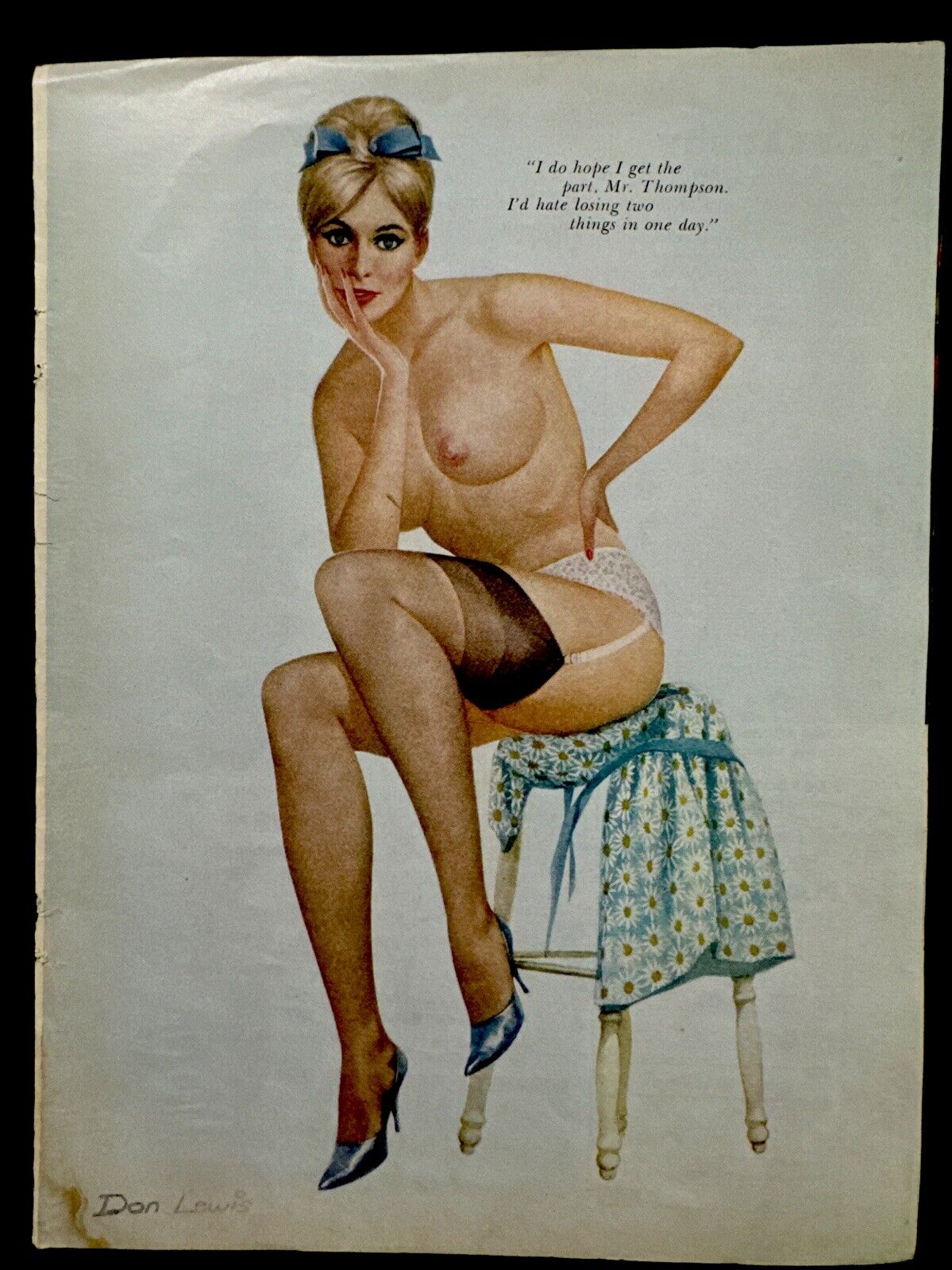 Don Lewis Sexy Pin-Up 1968 Playboy Print Sexy Blonde In Thigh Highs