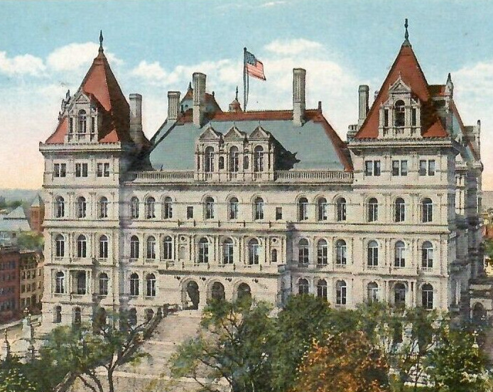 Vintage Postcard State Capitol Building Landscape Streets Albany New York NY