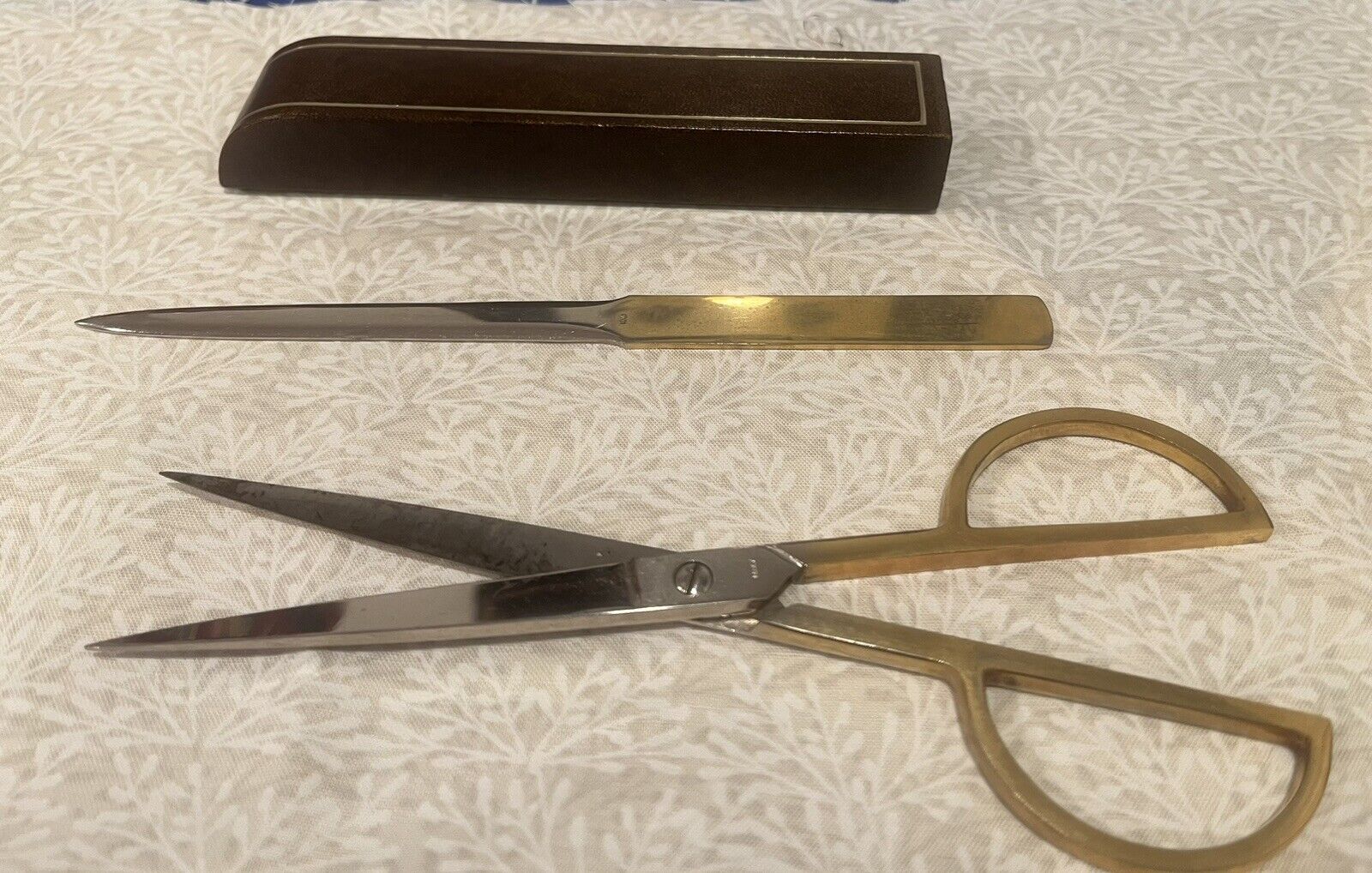Vintage Desk Set Scissors Letter Opener Leather Sheath Art Deco