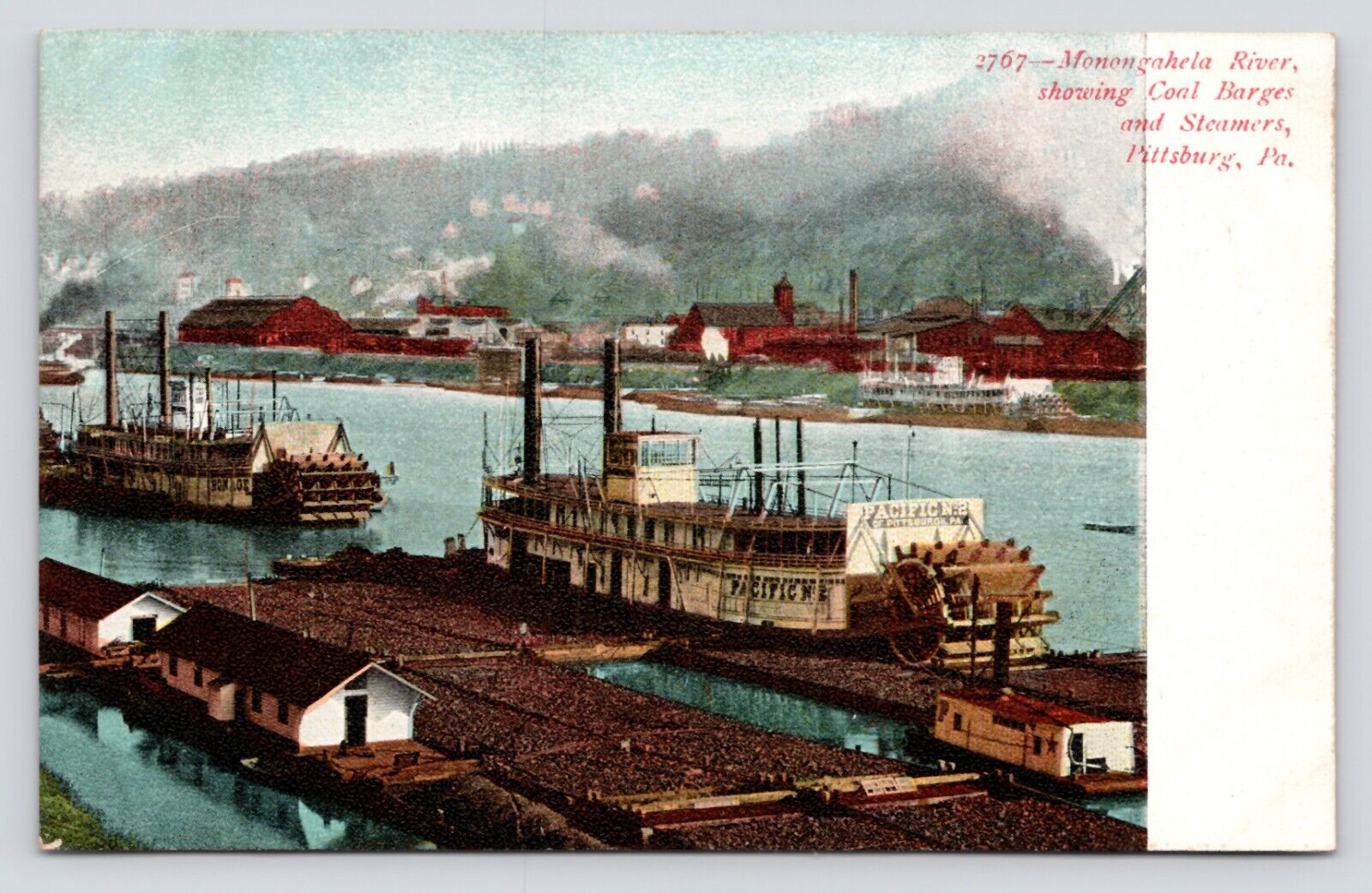 Monongahela River Steamers Pittsburgh Pennsylvania Germany Antique UDB Postcard