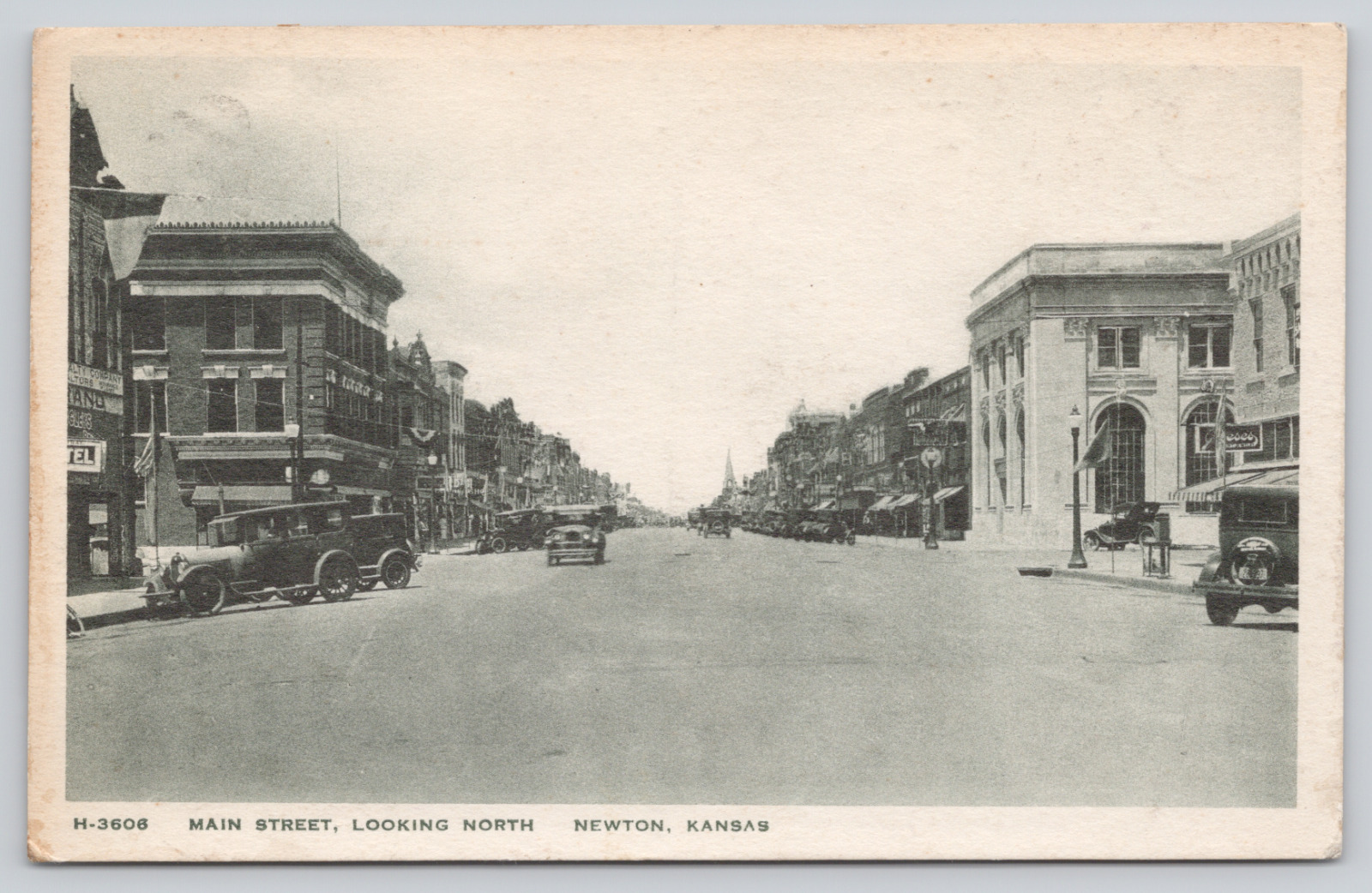 Postcard Newton, Kansas, Ks, 1929, Main Street, Looking North, Fred Harvey A702