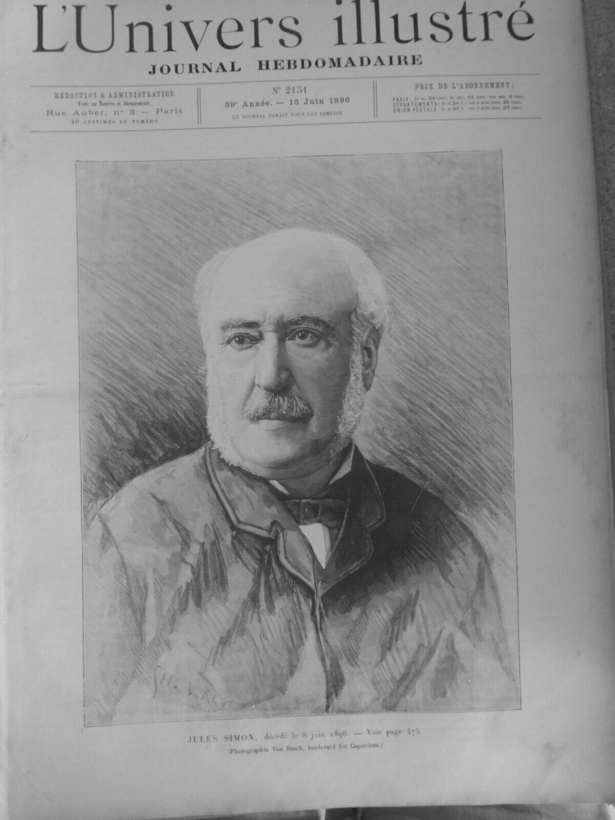 1896 Jules Simon Portrait 1 Journal Old