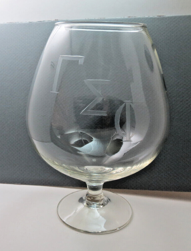 Vintage 1980s Sorority Gamma Sigma Phi Crystal Wine Glass Huge Clear