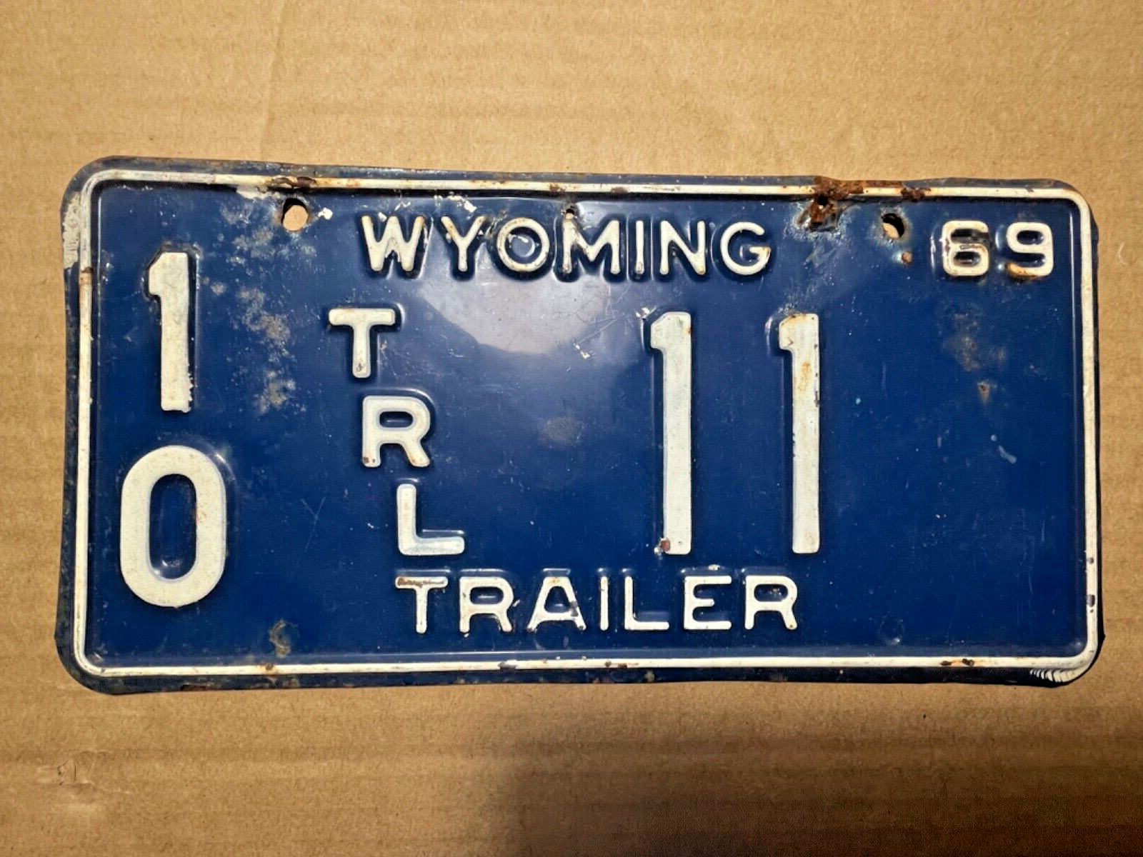 1969 WYOMING Trailer License Plate # 10- 11  Nice Original Low Number