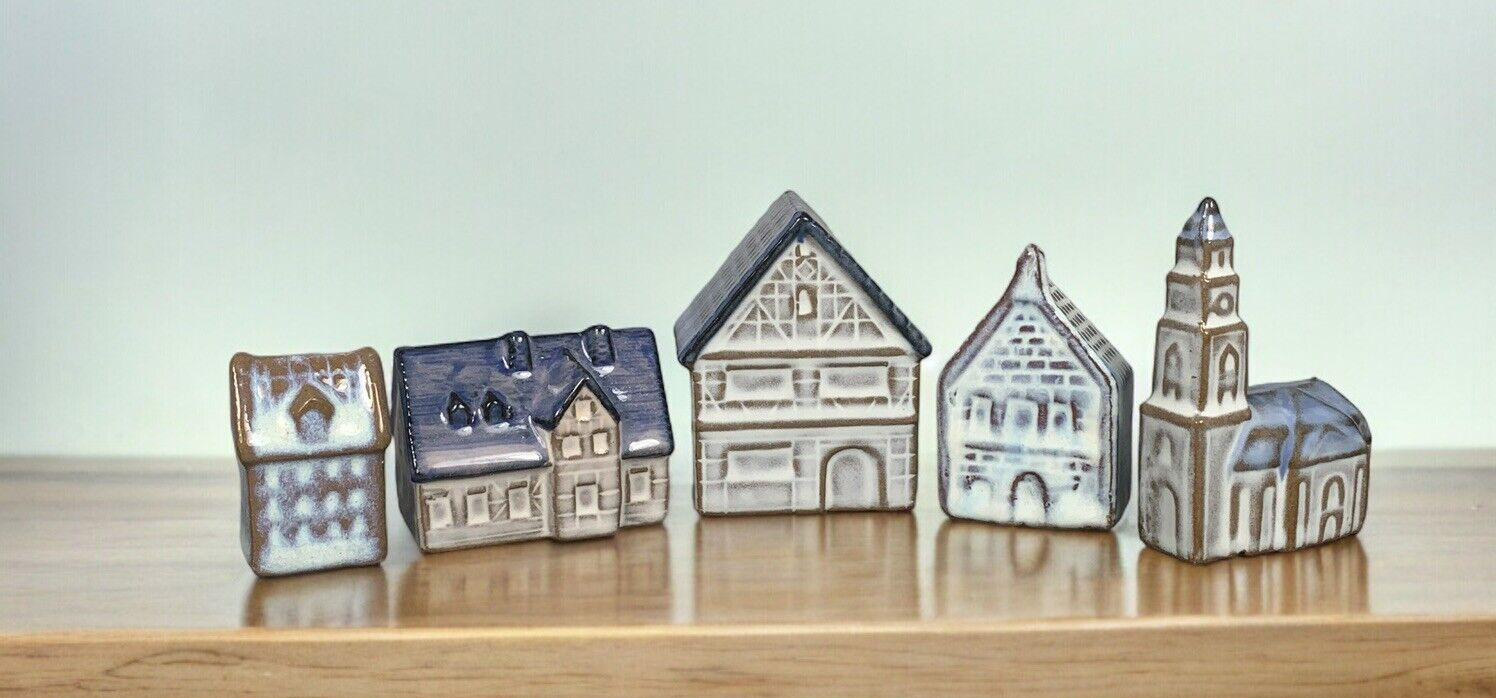 Mini Ceramic Village Buildings Church School House Mantle Decor Vintage TINY