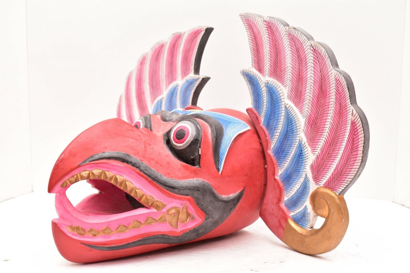 Balinese Garuda Mask Eagle Carved Wood Polychrome Bali Wall Art Wood Carved VTG 