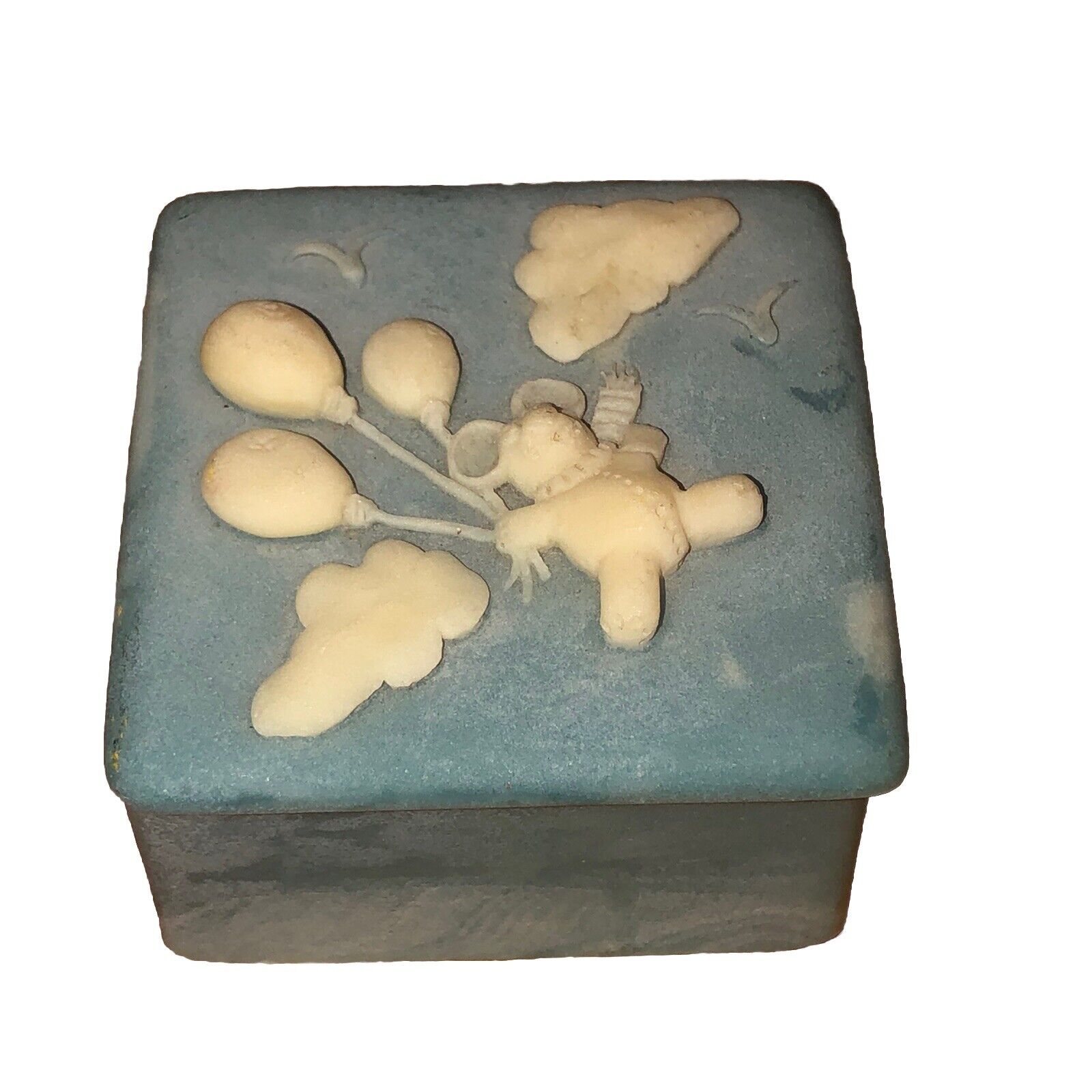 VTG Teddy Bear Blue Incolay Stone Soapstone Jewelry Trinket Box Design Gifts #1