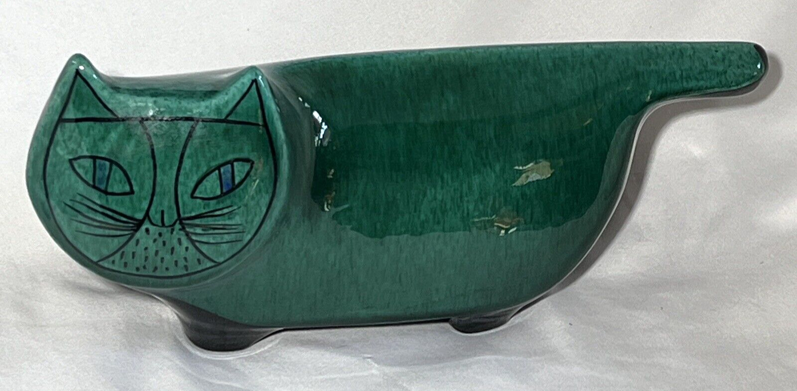 Vintage MCM Baldelli Green Colored  Cat Bank Italian Ceramic Signed #806