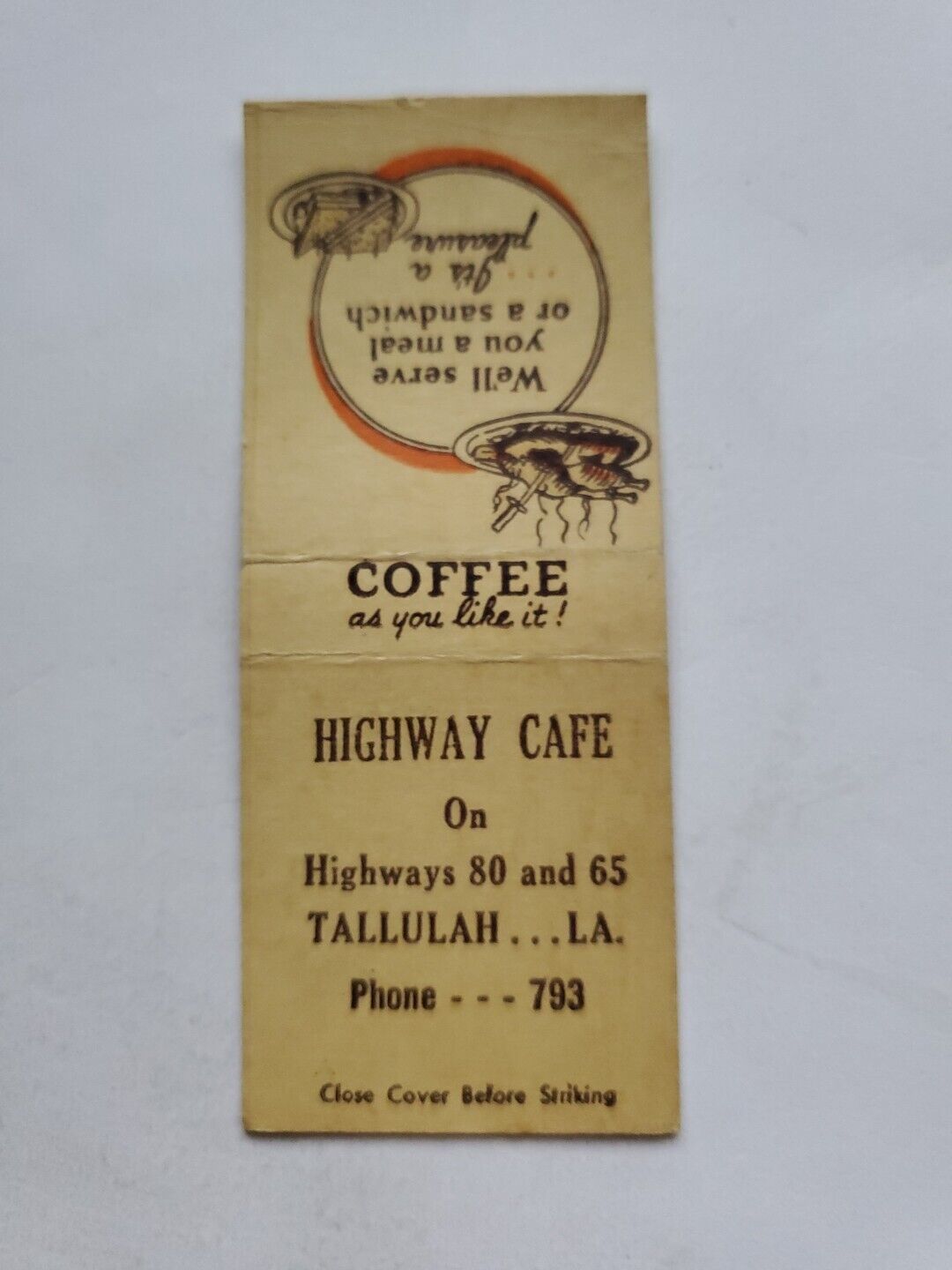 Highway Cafe Tallulah Louisiana Matchbook Cover