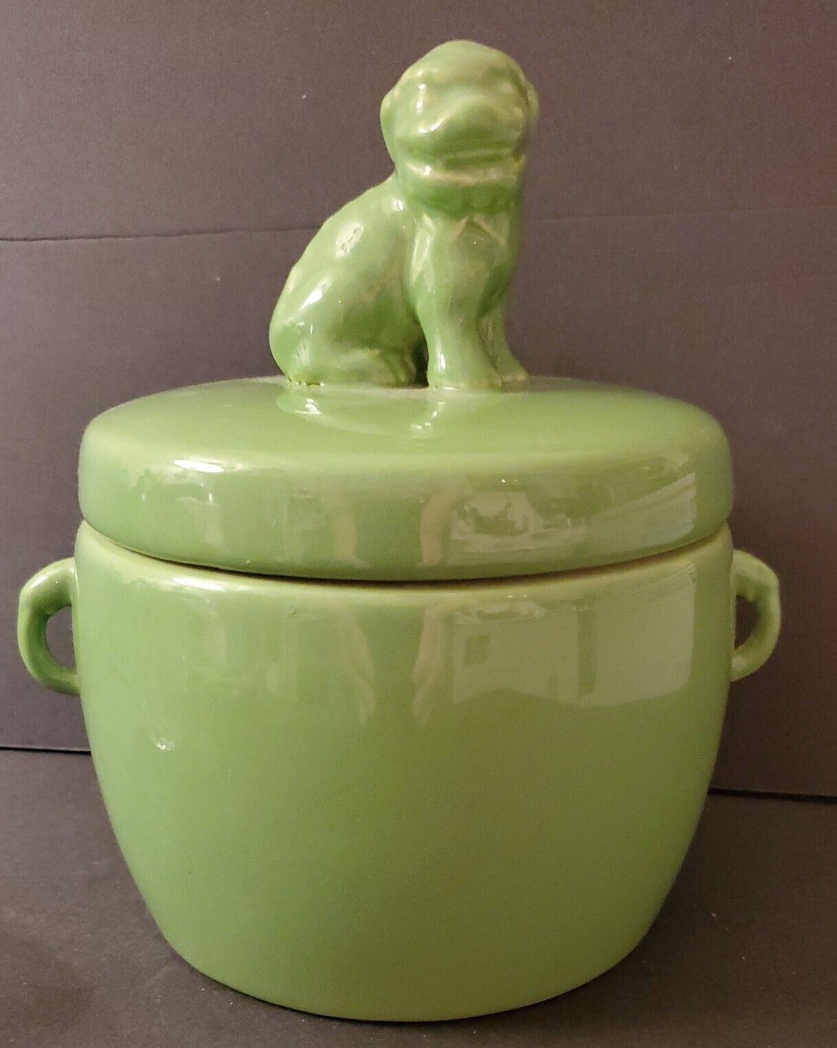 Cute Solid Lime Green Porcelain Canister Foo Dog Top 7\