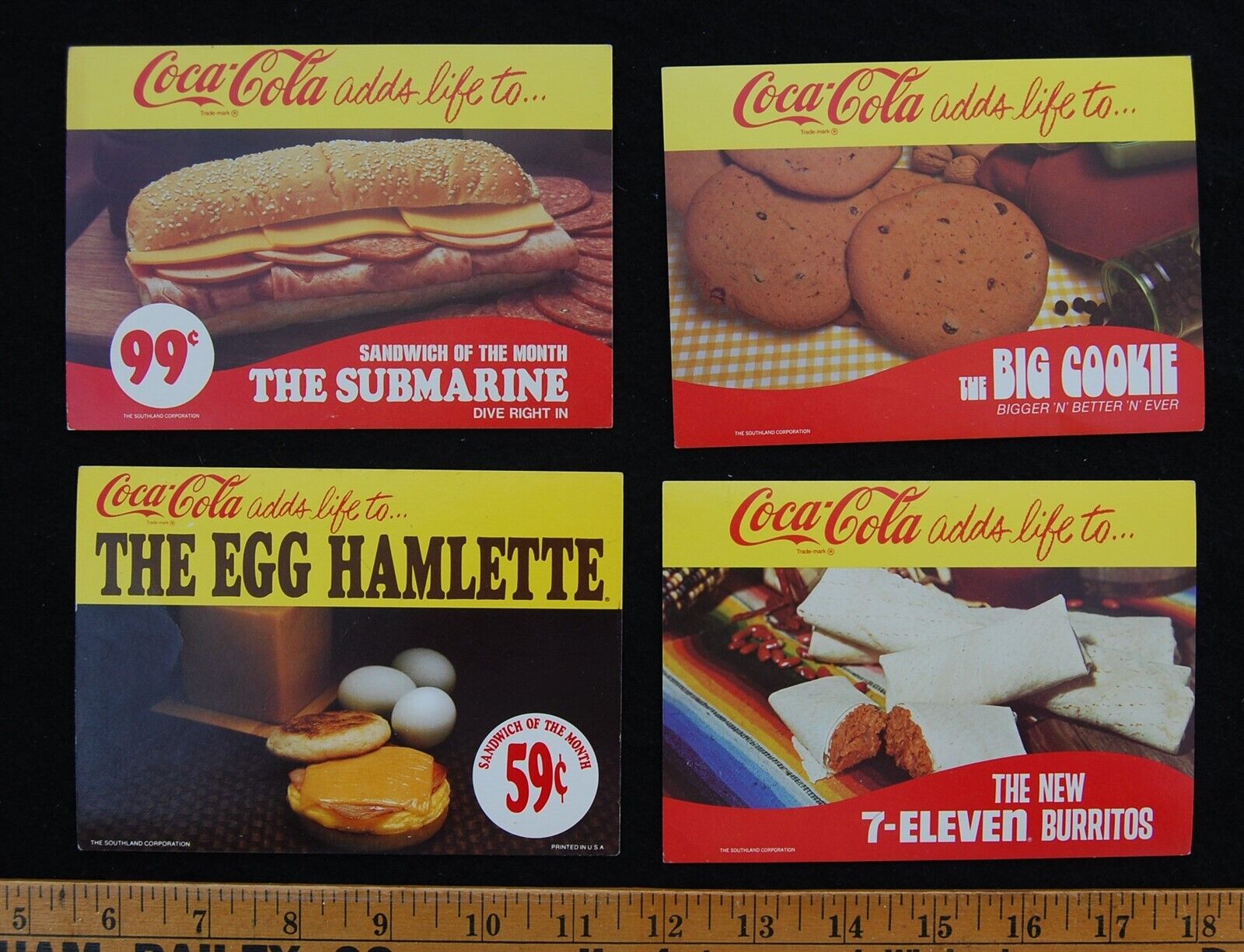[ 1970s 7-ELEVEN Vintage Store Signs - Burrito, Sub, Cookie, Coca-Cola etc. ]