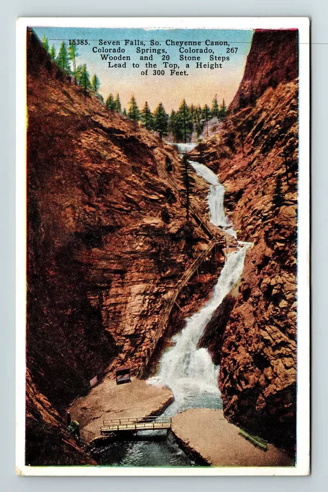 c1930s WB Postcard Colorado Springs CO Seven Falls Cheyenne Canyon