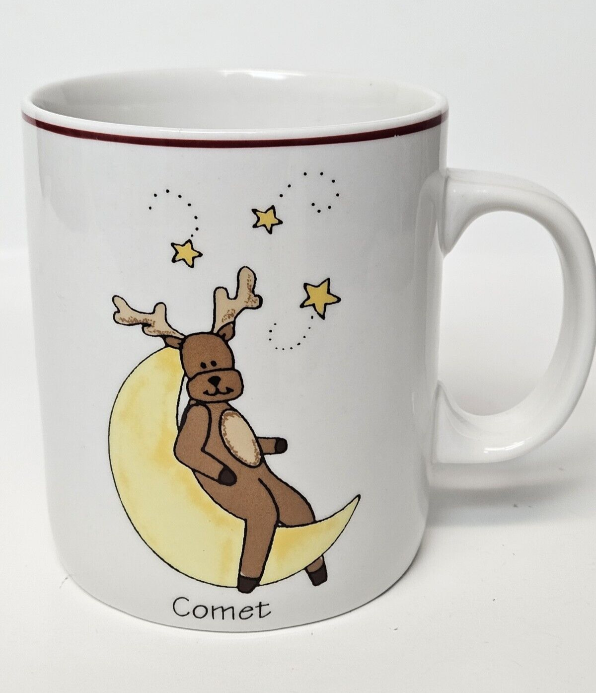 LTD Commodities Christmas Mug Comet Reindeer Stars Red Trim Holiday Whimsical