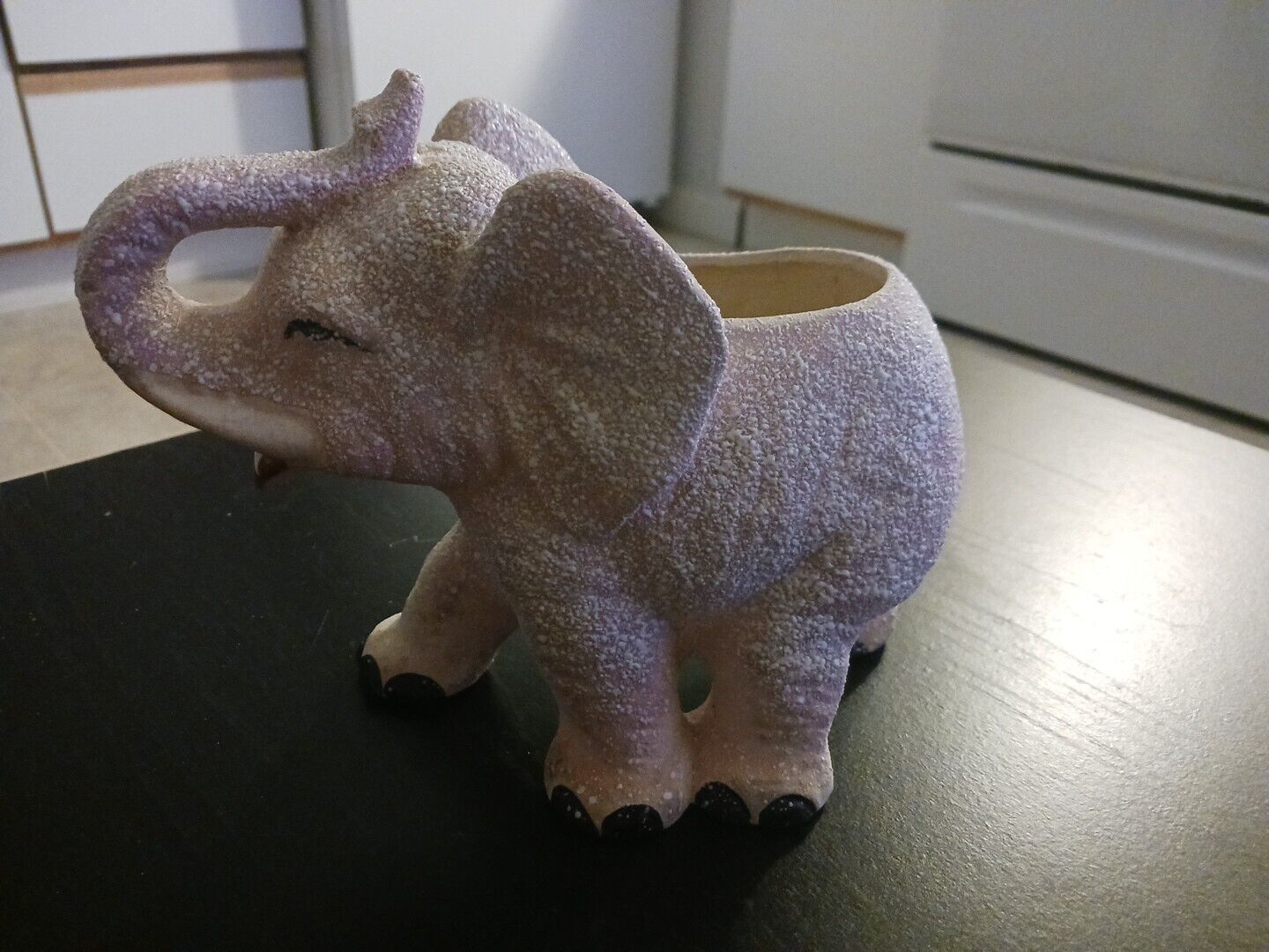 Vintage Japanese Art Pottery Figural Ceramic Elephant Planter Pink Elephant .