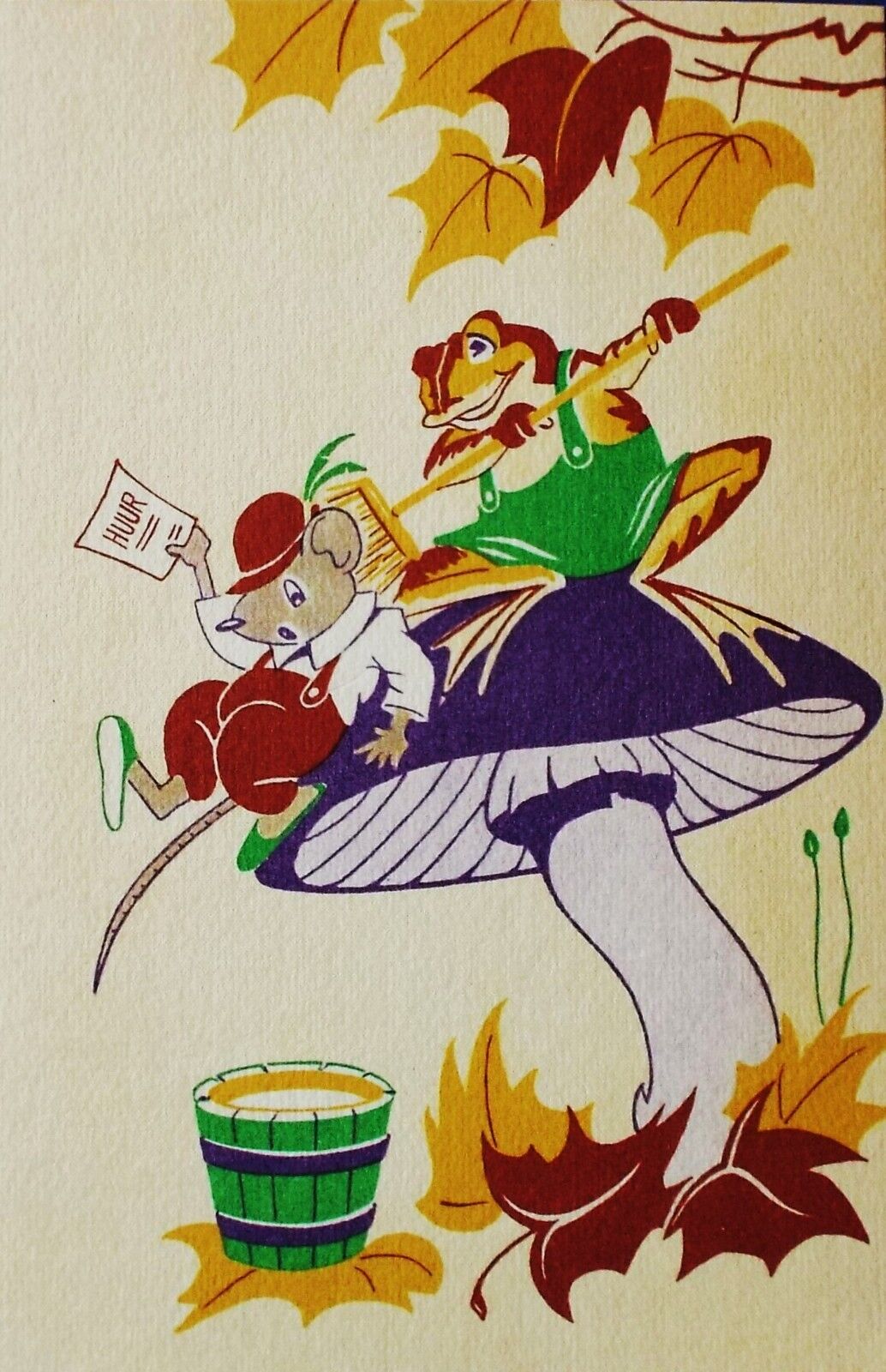 Beautiful Art Deco Fantasy 1938 Animated frog mouse mushroom Germany