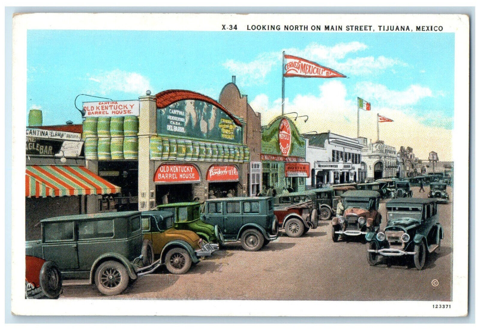 c1930's Looking North on Main Street Tijuana Mexico Vintage Unposted Postcard